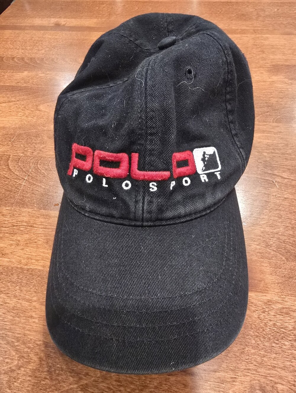 RARE VTG POLO SPORT Ralph Lauren Black Hat USA Spell Out Buckle Strapback 90s